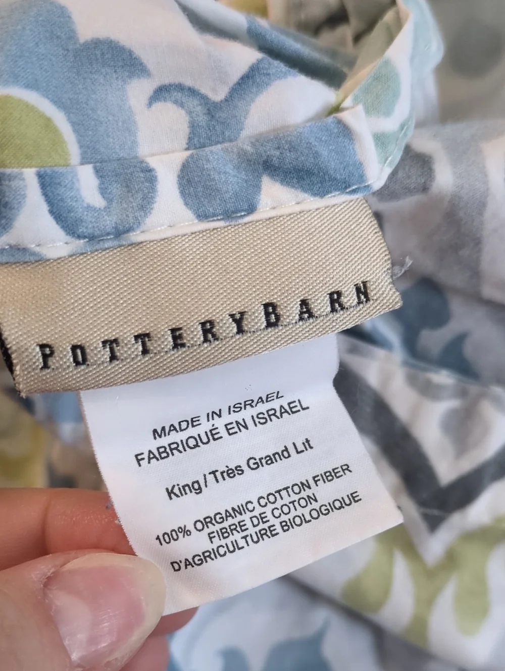 Pottery Barn King Duvet Cover 2 PCs Jessie Scroll Blue Green Organic Cotton